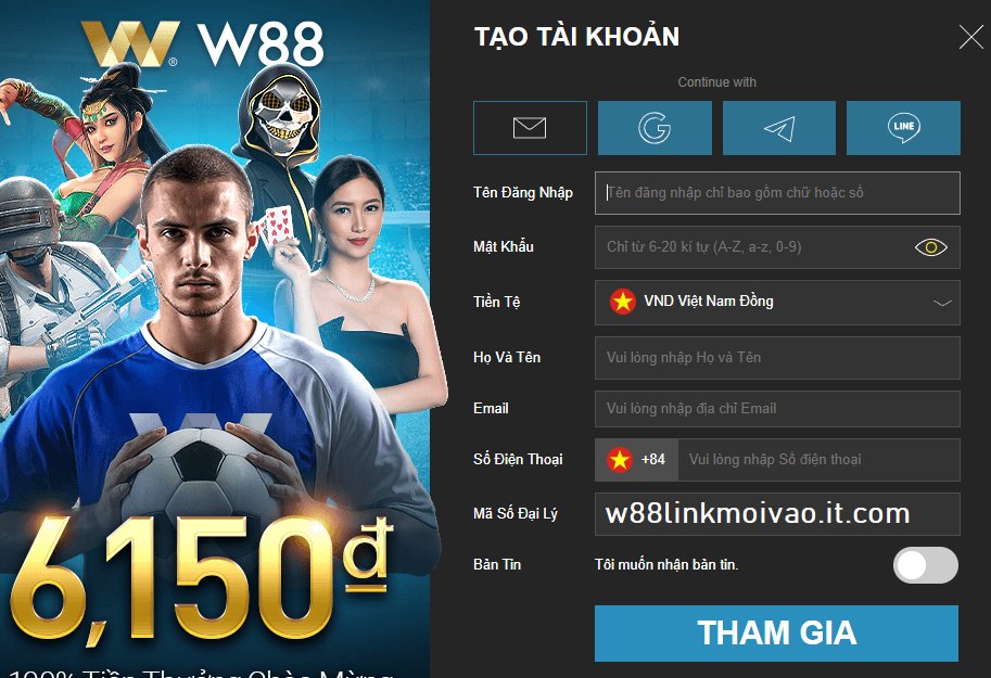 W88 Tạo tài khoản w88 đơn giản